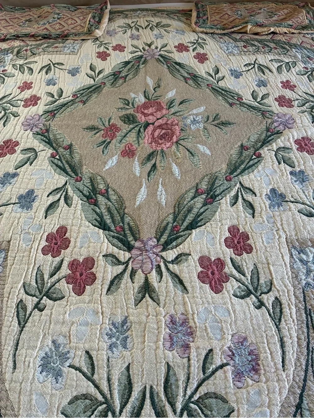 Vintage Best of Flanders Tapestry Quilt Bedspread Set - Made in Belgium (3pc)